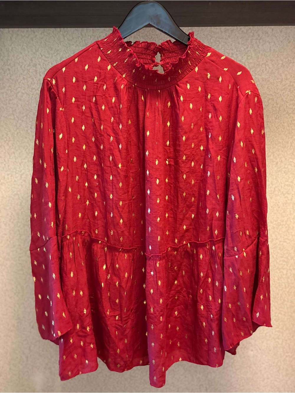 Cato Red Blouse with Gold Dot Accents
